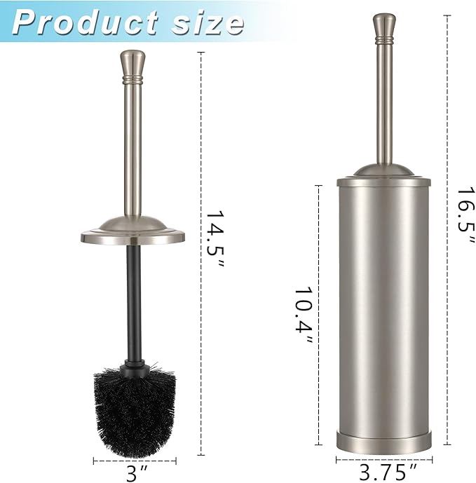 Stainless Steel 304 Toilet Brush and Holder,Toilet Bowl Brush with Long Handle for Bathroom,Toilet Cleaner Brush-Space,Saving,Covered Brush,Durable, Deep,Cleaning,Splash Resistant (Stain Nickel)