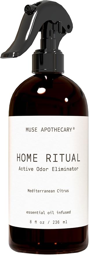 Muse Apothecary Home Ritual Active Odor Eliminator Spray - Furniture Deodorizer Spray & Bathroom Odor Eliminator for Home - Essential Oil Air Freshener - 8oz, Mediterranean Citrus