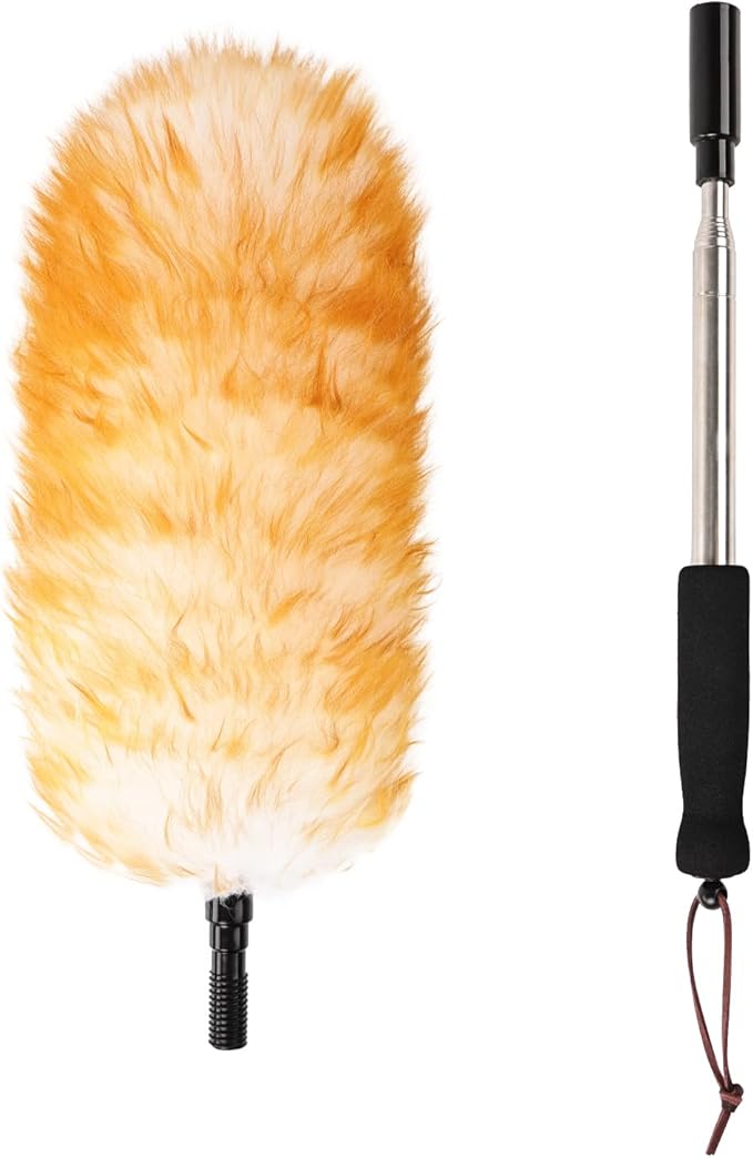 Lambswool Extendable Duster,67.7Inch Telescoping Feather Dusters with Stainless Steel Extension Pole for Cleaning High Ceiling Fan, High Ceilings,Furniture