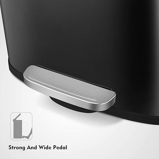 AthLike Trash Can, Stainless Steel Kitchen Garbage Can, Step Waste Bin with Hinged Lid and Removable Inner Bucket, Soft-Close, Dustbin for Bathroom Bedroom Living Room Home (Black, 13.2 Gal)