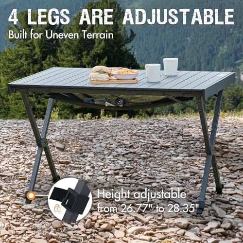 Portal Folding Camping Table with Adjustable Height,Portable Aluminum Table, Dark Gray