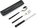 DEVICO Portable Travel Utensils with Case, Reusable Camping Silverware for Lunch, 18/8 Stainless Steel Cutlery Set (Black)