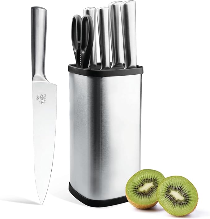 kitchen knife set,chushiji 6-Piece silver Kitchen Knife Set for Home, Anti-Rust Non-stick Stainless Steel Sharp Chef Knife Set with Universal Knife Block for Kitchen, Ergonomical Design (silver)