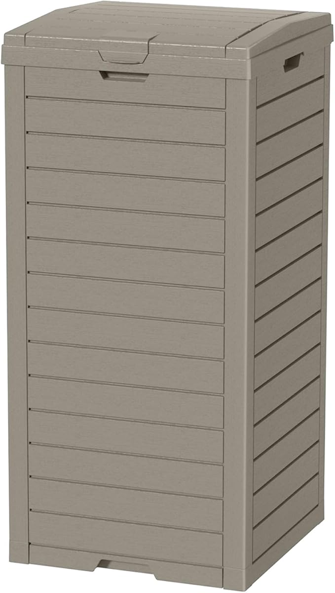 Outdoor Trash Can Waterproof Resin Garbage Bin, 31 Gallon with Tiered Lid and Drip Tray, for Patio, Backyard