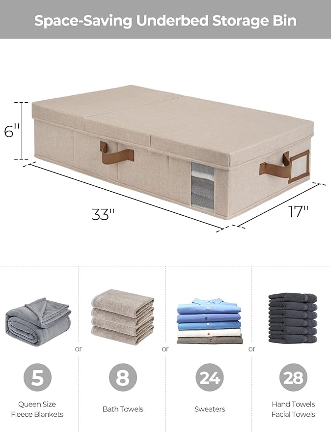 StorageWorks 2-Pack Large Under Bed Storage Bins with Lids, Underbed Storage Containers with Handles and Label Holder, Closet Organizer for Clothes, Blankets, Sweater