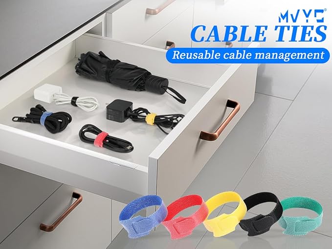 150PCS 8 Inch Cable Ties Reusable Multi-Purpose Wire Ties Cord Organizer Adjustable Cable Management 5 Colors