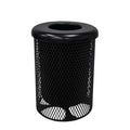 COATEDOUTDOORFURNITURE RFT-BLK Heavy Duty 32 Gallon Round Trash Receptacle, Liner Included, Black with Black Flat Top, Made in America