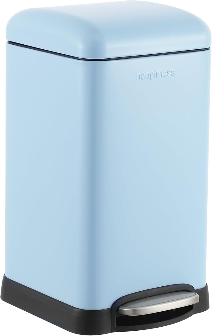 happimess HPM1012H Betty Retro Mini 3.2-Gallon Step-Open Trash Can, Fingerprint Resistant, Modern, Minimalistic for Home, Kitchen, Laundry Room, Office, Bedroom, Bathroom, Tide Pool Blue