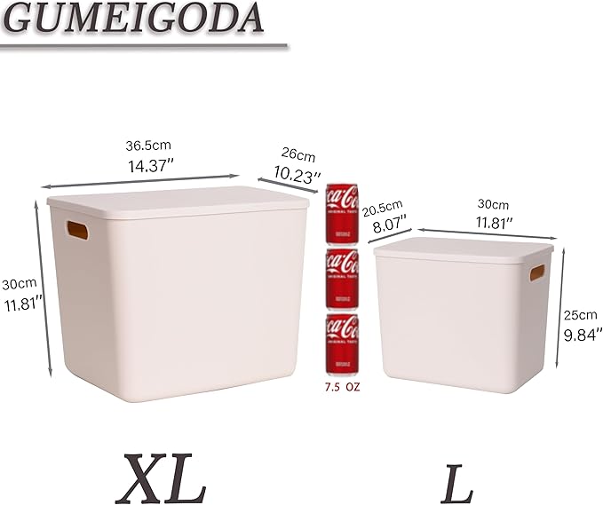 Plastic Storage Bins with lids,Storage Baskets,Container with handle,Storage Organizer Bins for Shelves,Office,Bedrooms,Closets, Cabinets(Grey，5XL+2L)