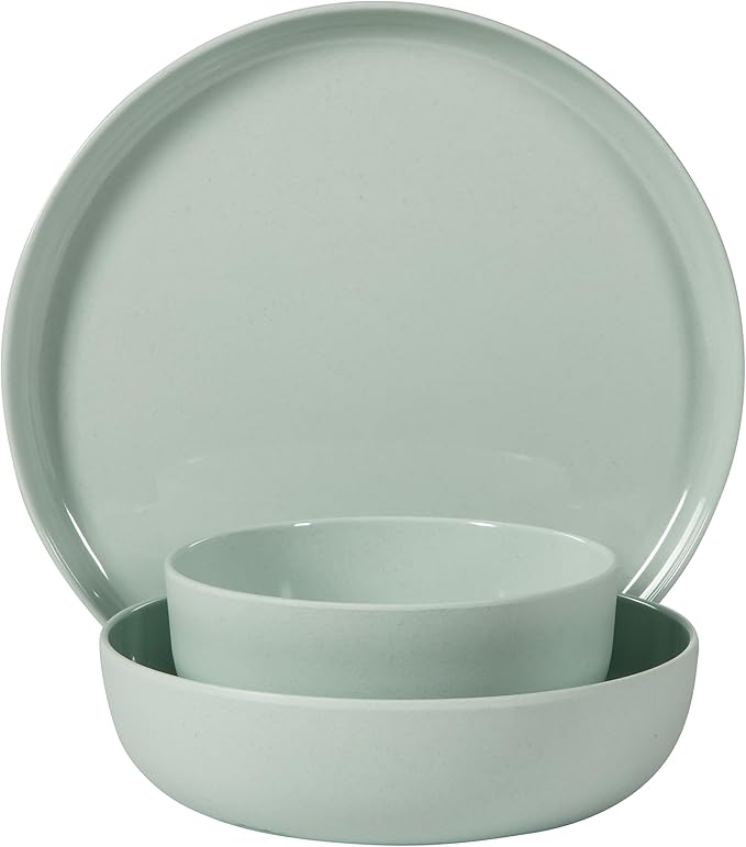 Gibson Home Candy Skies 12 Piece Unbreakable Wheat Straw Melamine Plates and Bowls Dinnerware Set - Outdoor, Camping, & Everyday Use - Matte Exterior/Shiny Interior Green