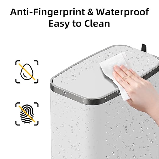 Stainless Steel Bathroom Trash Can with Lid Soft Close,1.6 Gallon Slim Garbage can,Small Metal Step Wastebasket for Office, Bedroom, Toilet, White