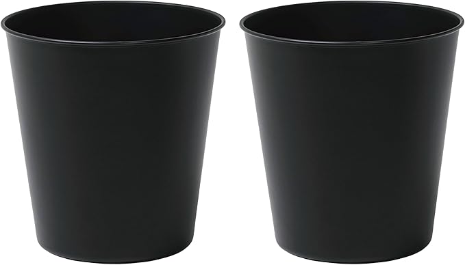 happimess HPM1113A-SET2 Nolan Modern Classic Smooth Steel 2 Gal Waste Bin for Kitchen, Office, Bathroom, Bedroom, Dorm, Matte Black (Set of 2)