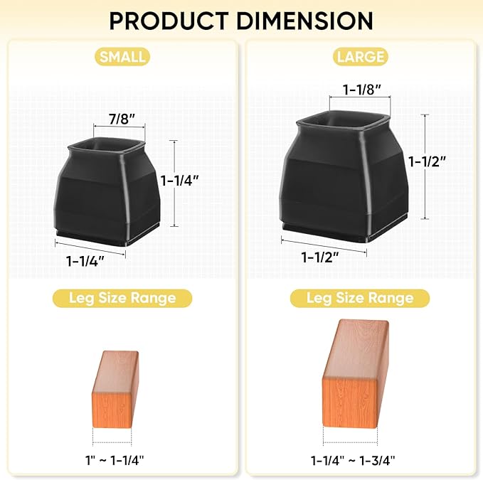 BALEINE 16 Pack Silicone Chair Leg Floor Protectors, Stool Leg Protectors Cap, Non-Slip Chair Leg Caps for Hardwood Floors (Black & Small (Square), 16 Pack)