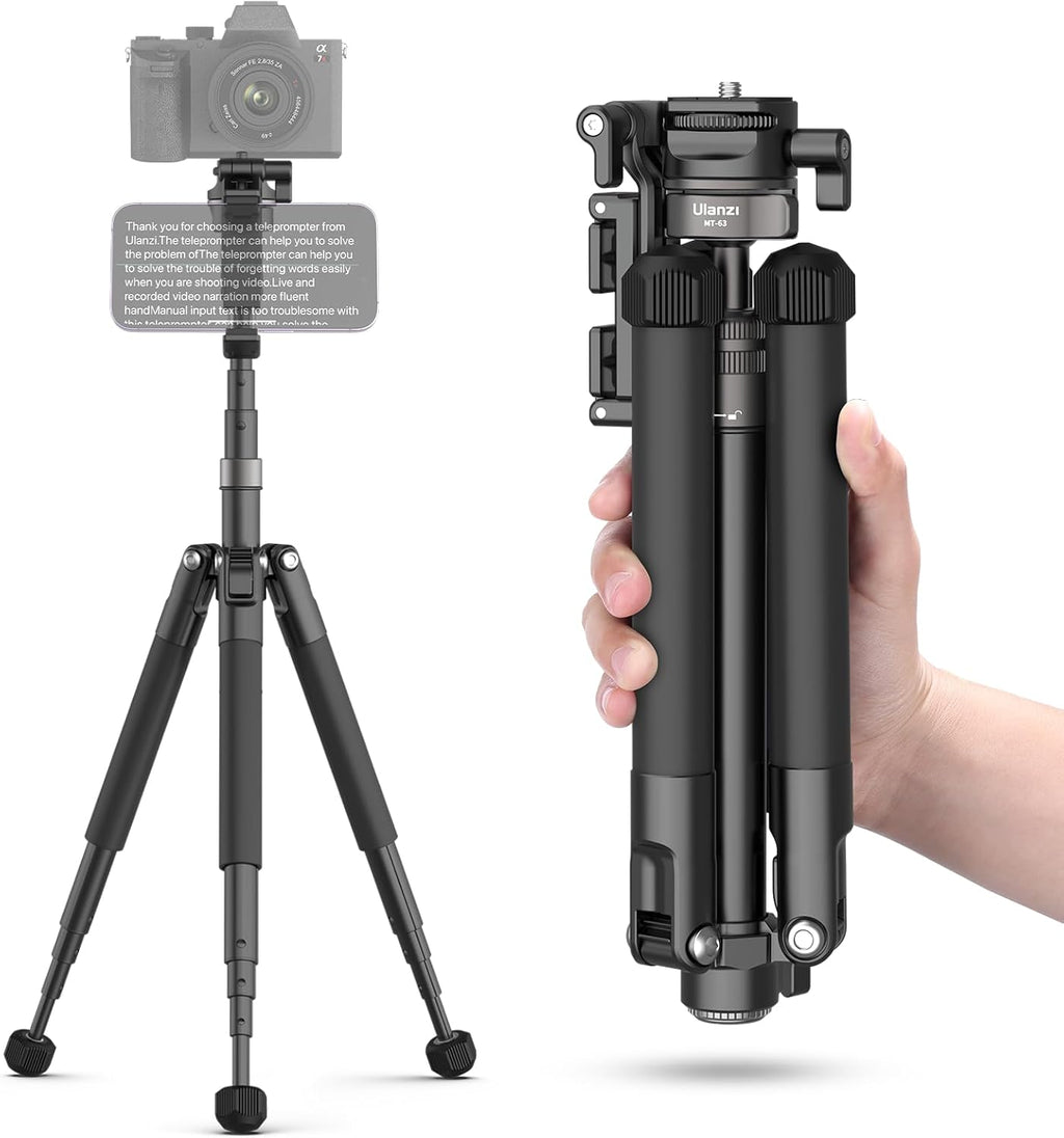 ULANZI MT-63 Mini Phone Tripod, 57" Portable Foldable Aluminum Alloy Extendable Camera Tripod with 2 in 1 Phone Clip, 360° Ball Head Travel Lightweight Tripod for iPhone DSLR Camera Max Load 5KG/11LBS