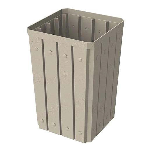 32 Gallon Square Slatted 100% Recycled Plastic Heavy-Duty Commercial Outdoor and Indoor Trash Can with Push Top Lid | Great for Schools and Businesses - Beige Granite