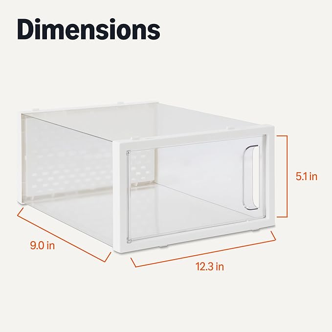 Amazon Basics Stackable and Foldable Clear Shoe Storage Organizer Box, Small, Pack of 12