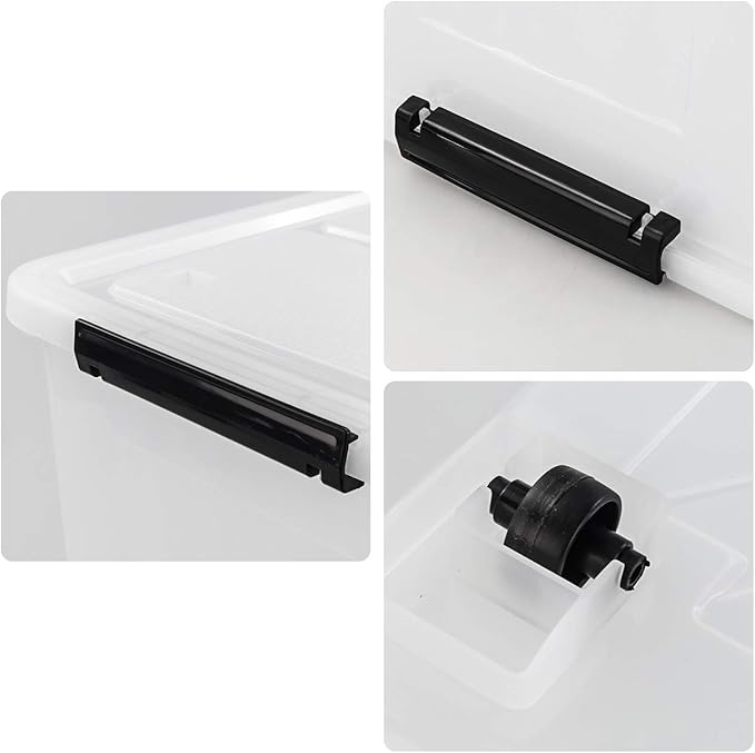 Bringer 4-Pack Large Clear Plastic Storage Box with Lid, 50 L Wheeled Clear Storage Boxes