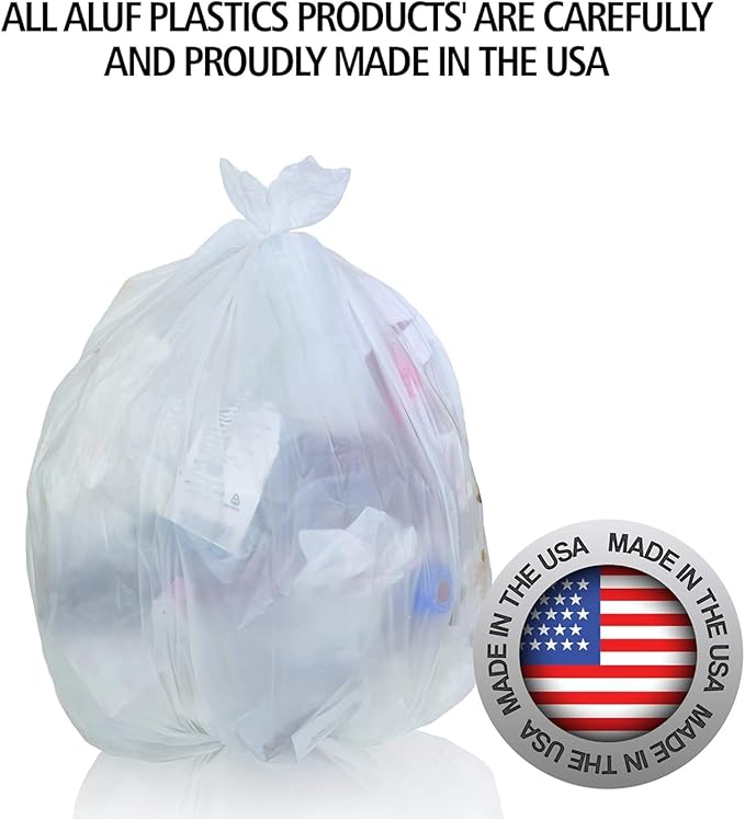 Aluf Plastics High Density Trash Bags, 30 Gallon, 500 Count, 10 Micron (eq), 30" x 37", Clear, for Bathroom, Office, Industrial, Commercial, Janitorial, Municipal, Recycling