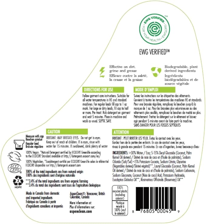 AspenClean Natural Laundry Detergent Eucalyptus & Rosemary - 100% Natural, Organic, HE Liquid Laundry Detergent - Vegan, Cruelty-Free, Biodegradable - Safe for Babies, Pets & Kids - EWG Certified (2