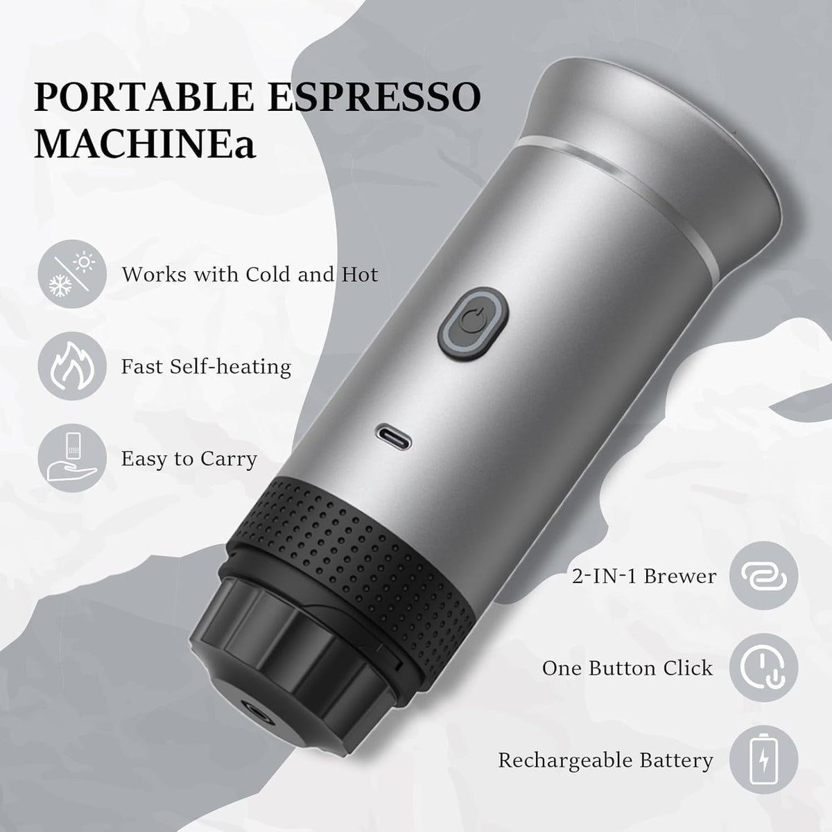 Zcyge Portable Coffee Maker Espresso Machine, Travel Camping Coffee Makers, Mini Battery Portable Espresso Self-Heating Car Coffee Maker With Ground Coffee & NS Capsule