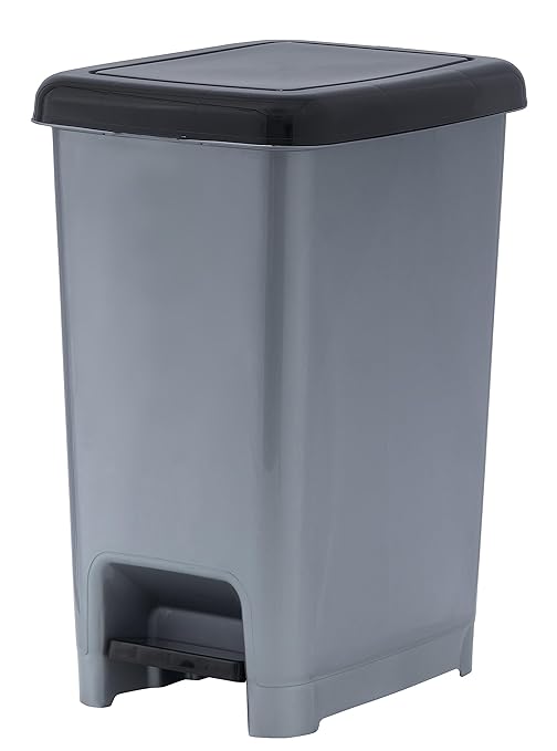 Superio Slim Trash Can with Foot Pedal – 2.5 Gallon Step-On Trash Bin with Lid, Small Plastic Garbage Can, Mini Trash Can for Bathroom, Kitchen, Office, Under Desk, Bedroom, Dorm – Grey/Black