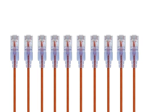 Monoprice Cat6A 6in Orange 10-Pk Patch Cable UTP 30AWG 10G Pure Bare Copper Snagless RJ45 SlimRun Series Ethernet Cable