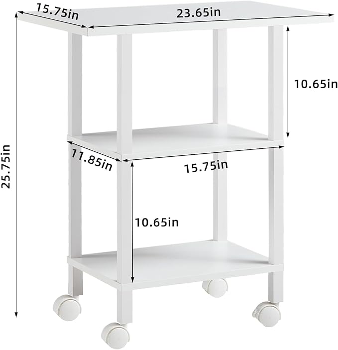 Lerliuo White 3 Tier Printer Stand with Storage, Printer Table for Home Office, Wooden Rolling Printer Cart Shelf with Lockable Wheels fit Fax Machine, Scanner