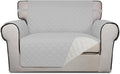 PureFit Reversible Quilted Sofa Cover, Water Resistant Slipcover Furniture Protector, Washable Couch Cover with Non Slip and Elastic Straps for Kids, Dogs, Pets (Oversized Chair, Light Gray/Ivory)
