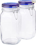 Bormioli Rocco Fido Collection, 2 Pack, 50.75 Oz. Food Storage Glass Jars, Airtight Rubber Seal & Glass Lid, With Stainless Wire Clamp, Made In Italy.