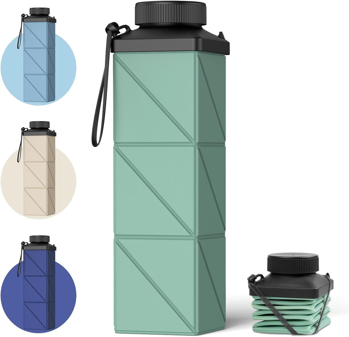 Collapsible Water Bottle, 2nd Generation Leakproof BPA-Free Travel 24.3oz(720ml), Lightweight Reusable, Portable for Travel Cycling Gym Camping Sports, Green