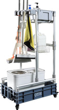 Rolling Cleaning Cart with Mop & Broom Organizer ， Convenient Storage Cart for Janitorial Supplies, Tools, and Cleaning Equipment ， Floor Cleaning Station with Wheels for Housekeeping, Garage &Garden