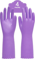 PACIFIC PPE 4 Pairs Reusable Dishwashing Cleaning Gloves with Latex Free, Cotton Lining, Kitchen Gloves, Purple, Large
