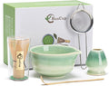 Japanese Matcha Set, Matcha Bowl with Spout, Matcha Whisk and Holder, Bamboo Matcha Scoop and Stainless Steel Sifter - 5 Pcs Gradient Green Matcha Kit for Matcha Lover