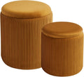 Round Set of 2 Ottoman with Storage-Upholstered Velvet Vanity Stool for Makeup Multifunctional Ottomans Coffee Table Padded Seat Foot Rest for Living Room&Bedroom (Yellow)