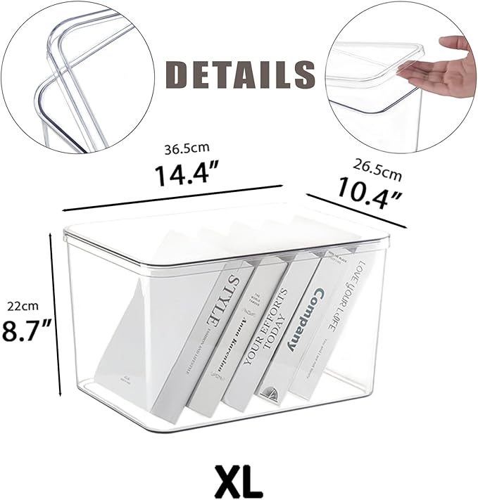 Clear plastic storage bins with LIDS-3packs,storage containers for snacks, cosmetics, books, dog food, Storage Organizer for Nursery，Kitchen, Living room,Bedroom, Bathroom, Office