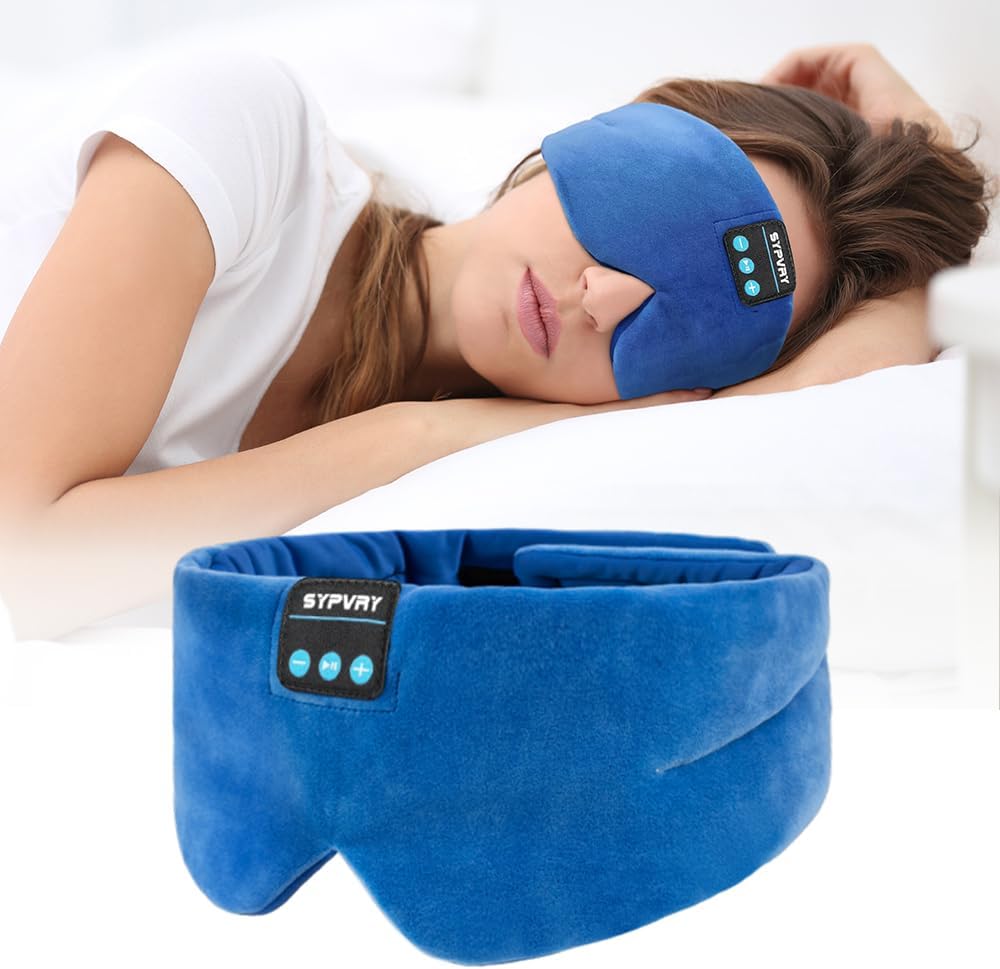 Sleep Mask Bluetooth 5.4 Headphones Soft Wireless Headband Eye Mask Blackout with Microphone (Blue)