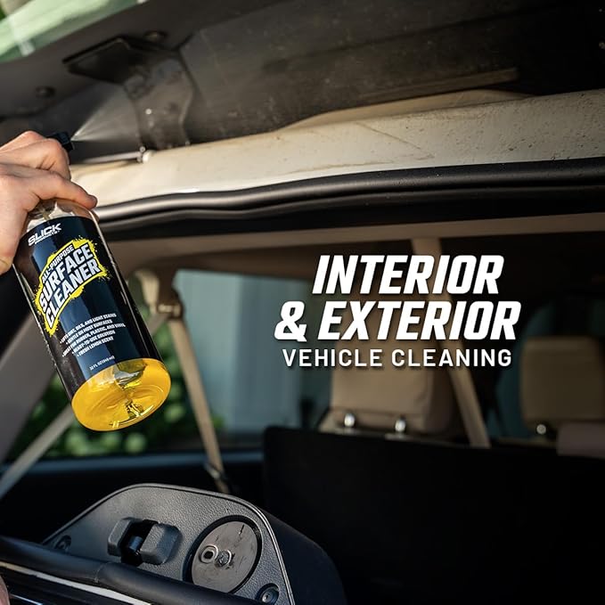 Slick Products All-Purpose Surface Cleaner – Interior & Exterior Vehicle Spray for Plastic, Vinyl, Rubber, Carpet & Upholstery – Ready-to-Use Formula with Fresh Lemon Scent – 16 oz.