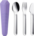 DEVICO Travel Utensils with Case, Reusable Camping Silverware Cutlery, 18/8 Stainless Steel Portable Fork Spoon Knife Set for Lunch Picnic School Workplace (Purple)