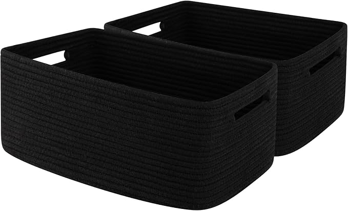 OIAHOMY Storage Basket for Shelves, Closet Cube Storage Bins Baskets for Clothes Blanket Towels, Baby Nursery, Toy Baskets Box, Woven Rope Basket, 15.75*11.81*7.09 IN, 2 Packs Black