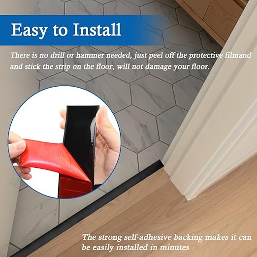 Floor Transition Strip Self Adhesive Floor Cover Strips Laminate 2" Wide Vinyl Flat Divider Transitions (5cm, 10Ft, Black)