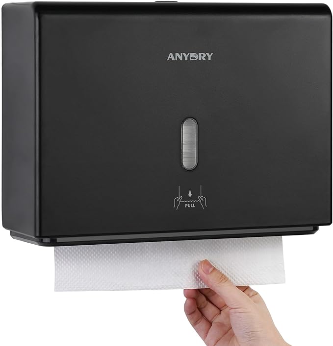 Wall-Mounted Paper Towel Dispenser – Fits Tri-Fold Towels up to 10x3.1 Inches, Holds 200 Sheets, Ideal for Home & Commercial Use (Black)