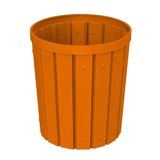 42 Gallon Slatted Circle 100% Recycled Plastic Commercial Outdoor and Indoor Trash Can with Push Open Dome Lid and Internal Liner | Great for Schools and Businesses - Orange