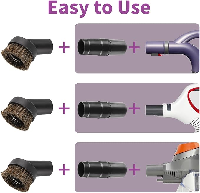 25mm Horse Hair Round Dust Brush, 1.25" Vacuum Brush Attachment with Vacuum Hose Adapter for Shark Vacuum and Shop Vac and Most Household Vacuum Cleaners - 2 Pcs