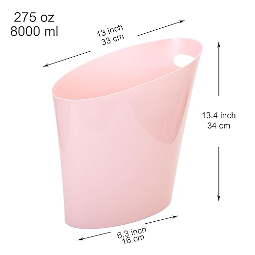 Youngever 2 Gallon Slim Trash Can, Plastic Garbage Container Bin, Small Trash Bin with Handles for Home Office, Living Room, Study Room, Kitchen, Bathroom (2 Pack) (Pink)
