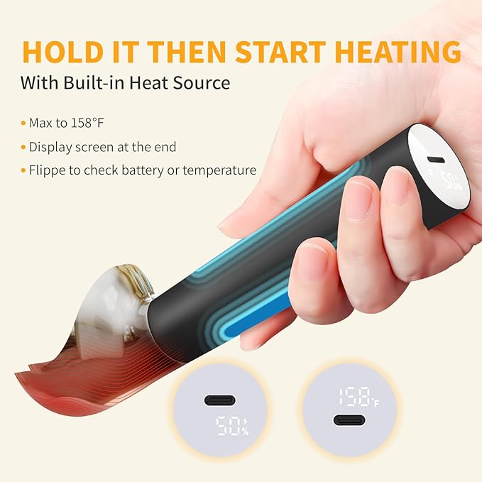 Heated Ice Cream Scoop, Electric Scooper for Hard IceCream, Self Warming Spoon Max to 158℉, Rechargeable Battery, Rust-Proof Metal, Easy to Clean(Black)