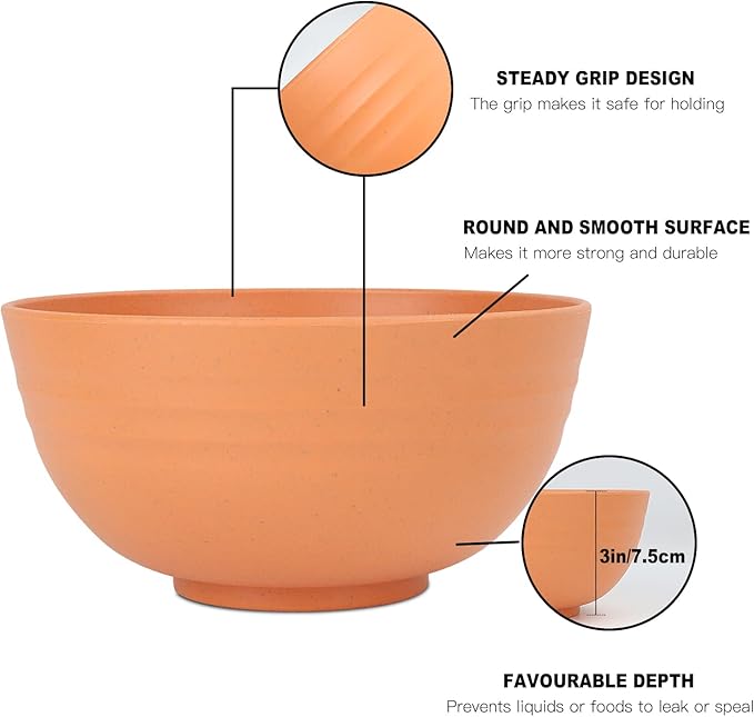 Homienly Wheat Starw Cereal Bowls, Unbreakable Bowl Set 6 PCS, Microwave and Dishwasher Safe Bowls, Alternative to Plastic Bowl Reusable, Bowl Set for Kitchen, Picnic, Camping, Party (26 OZ, Colorful)