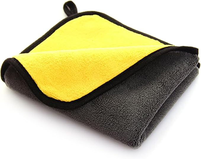 Premium Dual-Sided Microfiber Car Cleaning Towel – 15.5" x 11.8" Scratch-Free, Super Absorbent, Lint-Free Cloth for Auto Detailing, Polishing, Drying & Washing – Yellow & Gray