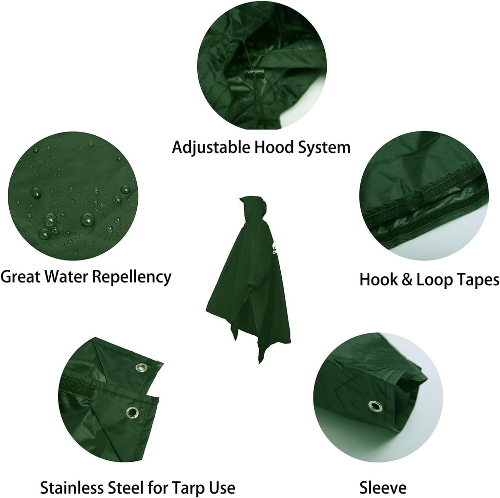 longsinger Rain Poncho for Adult, Waterproof Rain Poncho with Hood and Sleeve, Ideal for Hiking, Hunting, Camping