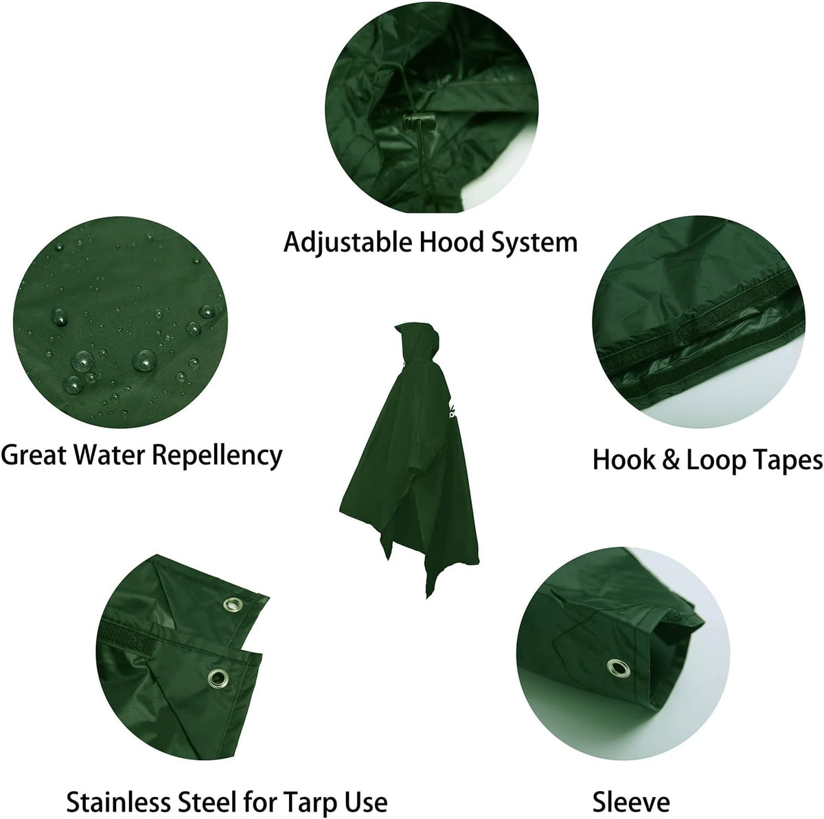 longsinger Rain Poncho for Adult, Waterproof Rain Poncho with Hood and Sleeve, Ideal for Hiking, Hunting, Camping