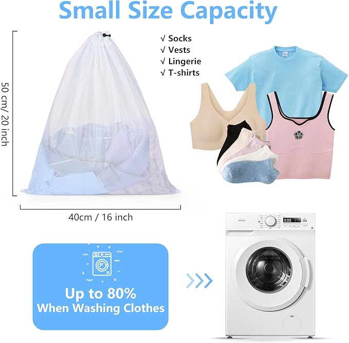 OTraki 16 x20 Inch Small Laundry Bags 2PCS Fine Mesh Washing Bag Drawstring Dirty Clothes Machine Washable Delicates Bra Lingerie Socks Toy Garment Bag for Home Travel Dorm White